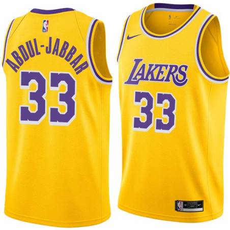 Gold Kareem Abdul-Jabbar Twill Basketball Jersey -Lakers #33 Abdul-Jabbar Twill Jerseys, FREE SHIPPING