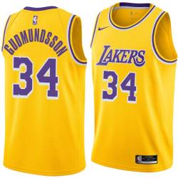 Gold Petur Gudmundsson Twill Basketball Jersey -Lakers #34 Gudmundsson Twill Jerseys, FREE SHIPPING