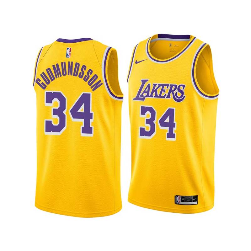 Gold Petur Gudmundsson Twill Basketball Jersey -Lakers #34 Gudmundsson Twill Jerseys, FREE SHIPPING