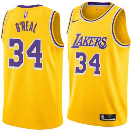 Gold Shaquille O'Neal Twill Basketball Jersey -Lakers #34 O'Neal Twill Jerseys, FREE SHIPPING