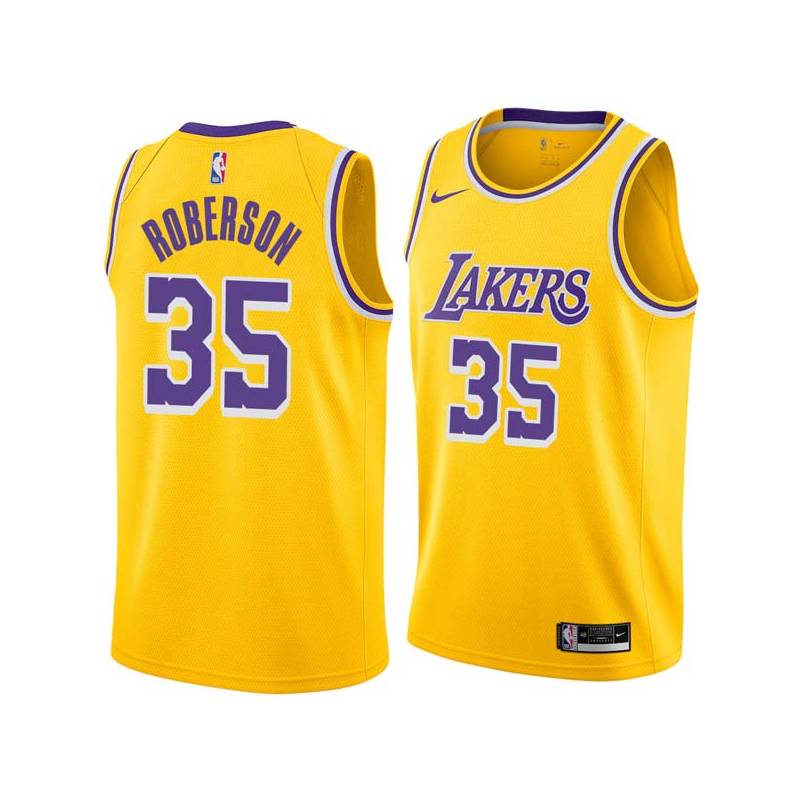 Gold Rick Roberson Twill Basketball Jersey -Lakers #35 Roberson Twill Jerseys, FREE SHIPPING