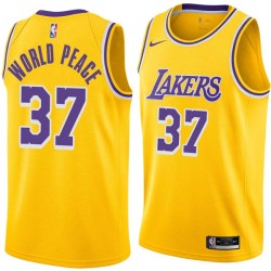 Gold Metta World Peace Twill Basketball Jersey -Lakers #37 World Peace Twill Jerseys, FREE SHIPPING