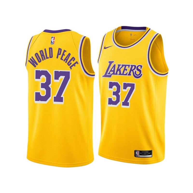 Gold Metta World Peace Twill Basketball Jersey -Lakers #37 World Peace Twill Jerseys, FREE SHIPPING