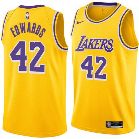 Gold James Edwards Twill Basketball Jersey -Lakers #42 Edwards Twill Jerseys, FREE SHIPPING