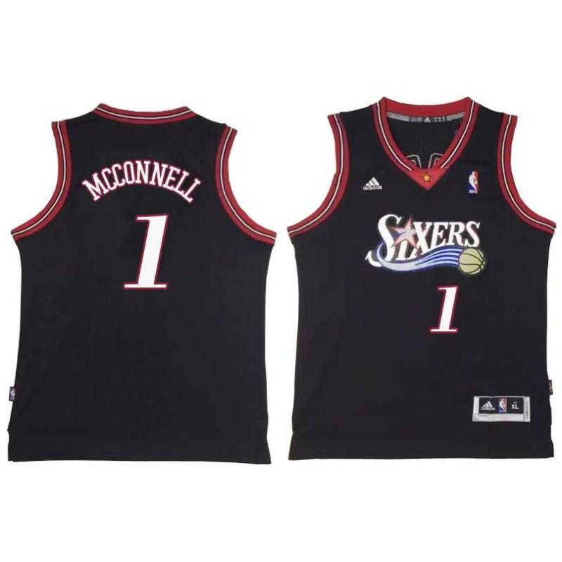 Black Throwback T.J. McConnell Twill Basketball Jersey -76ers #1 McConnell Twill Jerseys, FREE SHIPPING