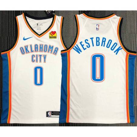 Russell Westbrook OKC Thunder #0 White Jersey with LOVES Sponsor Patch