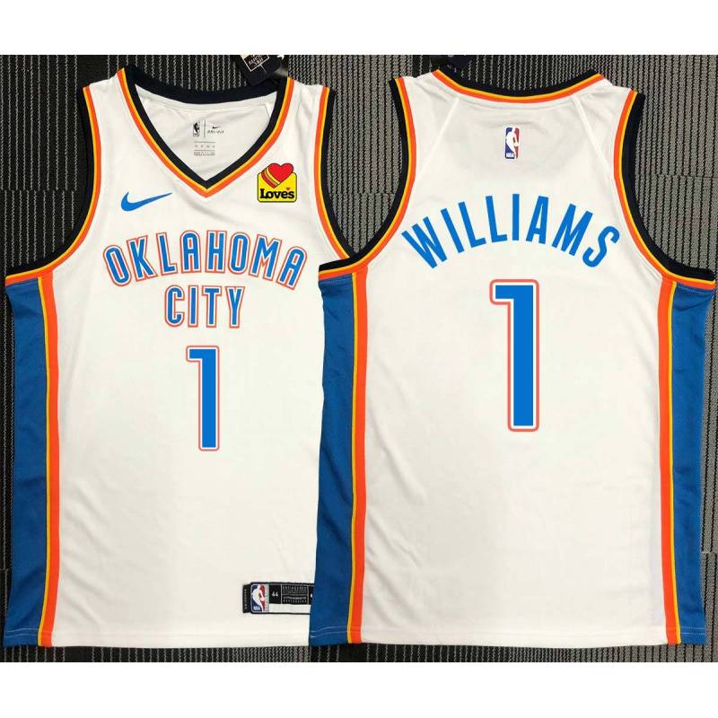 Gus Williams OKC Thunder #1 White Jersey with LOVES Sponsor Patch