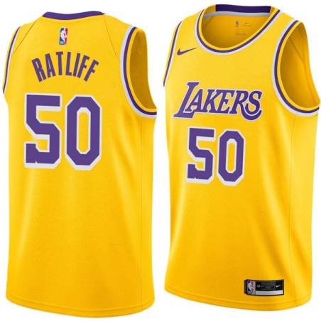Gold Theo Ratliff Twill Basketball Jersey -Lakers #50 Ratliff Twill Jerseys, FREE SHIPPING