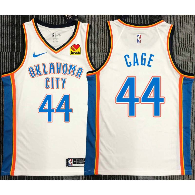 Michael Cage OKC Thunder #44 White Jersey with LOVES Sponsor Patch