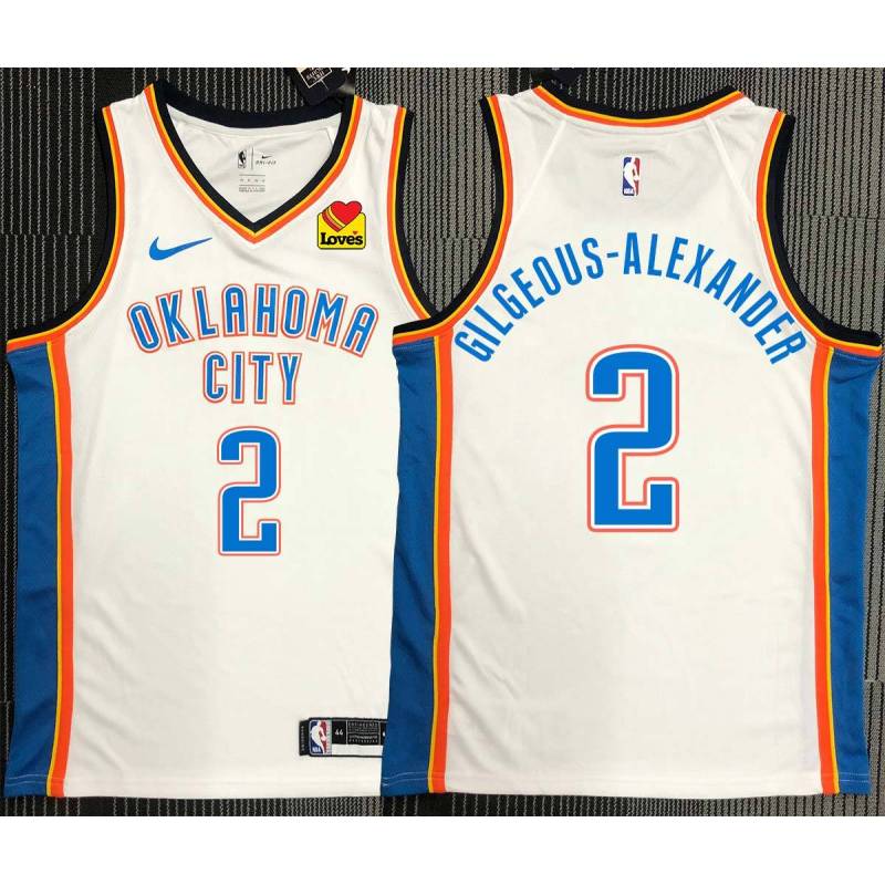 Shai Gilgeous-Alexander OKC Thunder #2 White Jersey with LOVES Sponsor Patch