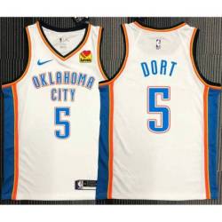 Luguentz Dort OKC Thunder #5 White Jersey with LOVES Sponsor Patch