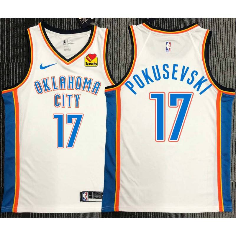 Aleksej Pokusevski OKC Thunder #17 White Jersey with LOVES Sponsor Patch