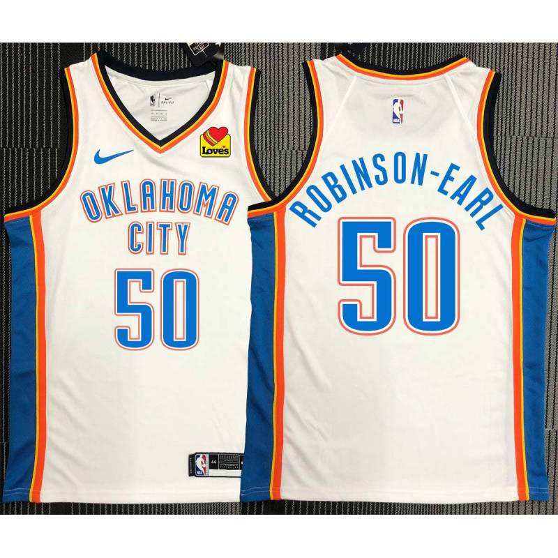 Jeremiah Robinson-Earl OKC Thunder #50 White Jersey with LOVES Sponsor Patch