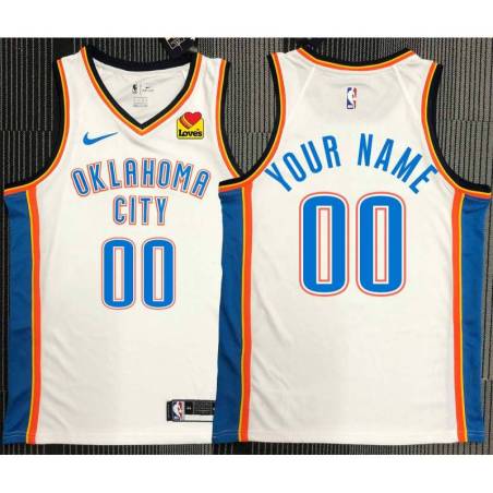 Custom OKC Thunder #00 White Jersey with LOVES Sponsor Patch