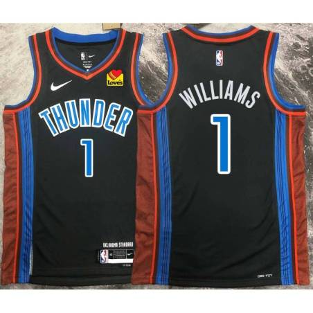 Gus Williams OKC Thunder #1 Black 2022-23_City Jersey with LOVES Sponsor Patch