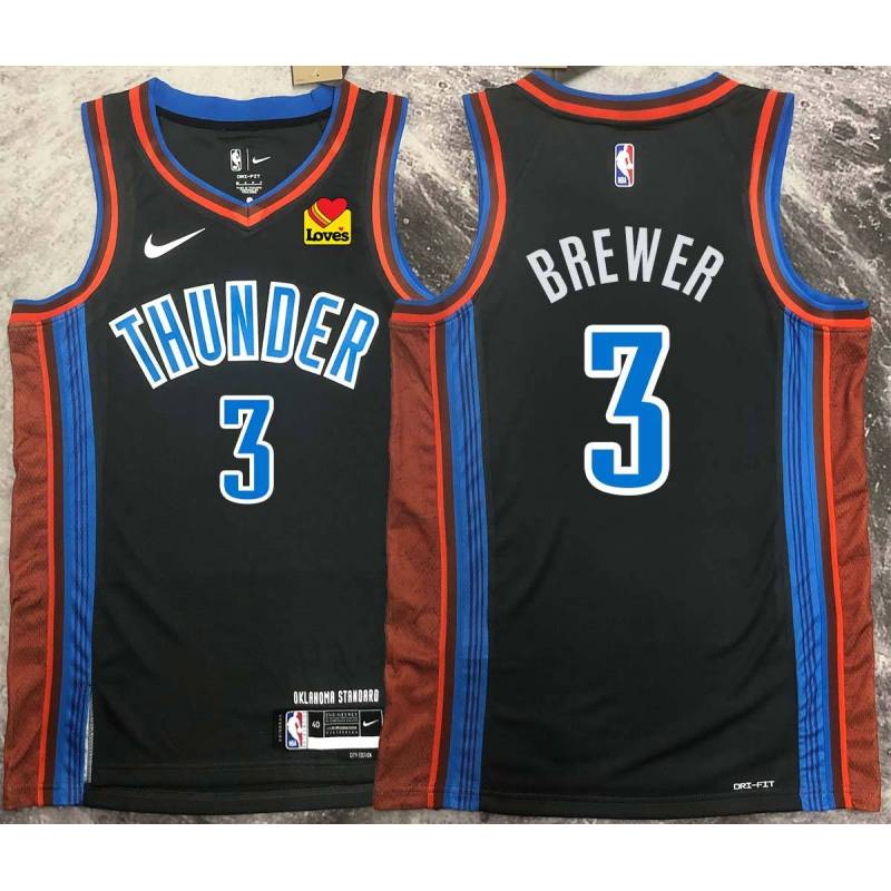 Corey Brewer OKC Thunder #3 Black 2022-23_City Jersey with LOVES Sponsor Patch