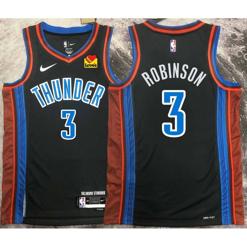 Justin Robinson OKC Thunder #3 Black 2022-23_City Jersey with LOVES Sponsor Patch