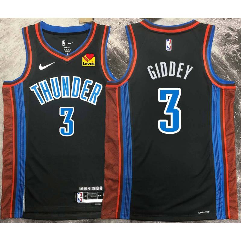 Josh Giddey OKC Thunder #3 Black 2022-23_City Jersey with LOVES Sponsor Patch