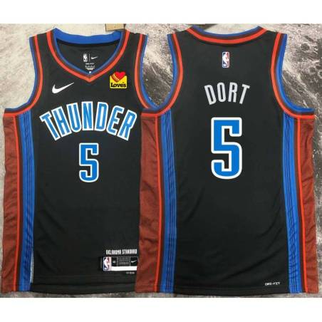 Luguentz Dort OKC Thunder #5 Black 2022-23_City Jersey with LOVES Sponsor Patch