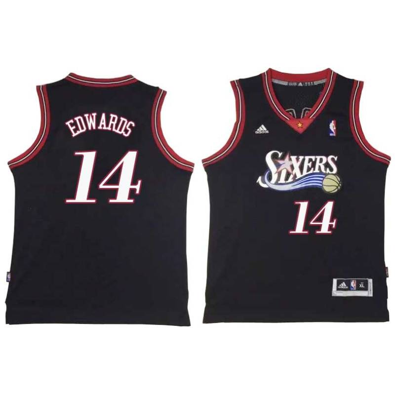 Black Throwback Franklin Edwards Twill Basketball Jersey -76ers #14 Edwards Twill Jerseys, FREE SHIPPING