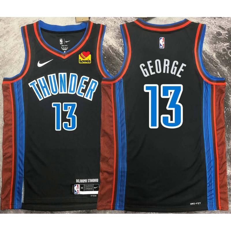 Paul George OKC Thunder #13 Black 2022-23_City Jersey with LOVES Sponsor Patch