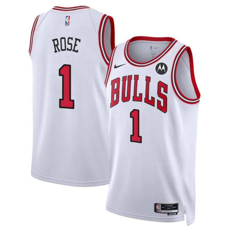 Derrick Rose Chicago Bulls White Jersey with Motorola Sponsor Patch