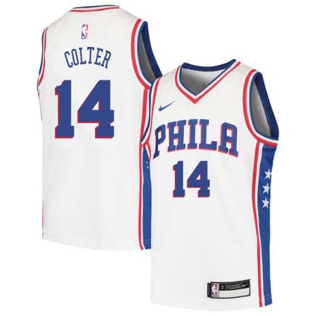 White Steve Colter Twill Basketball Jersey -76ers #14 Colter Twill Jerseys, FREE SHIPPING