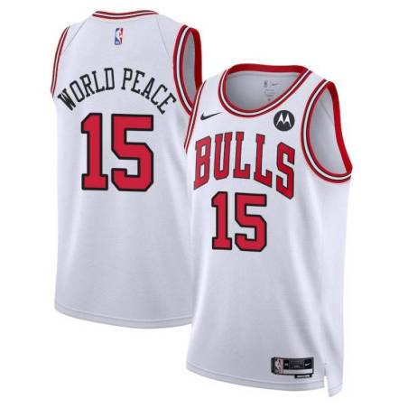 Metta World Peace Chicago Bulls White Jersey with Motorola Sponsor Patch