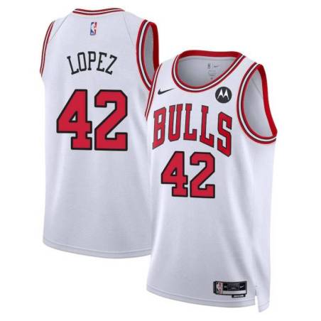 Robin Lopez Chicago Bulls White Jersey with Motorola Sponsor Patch