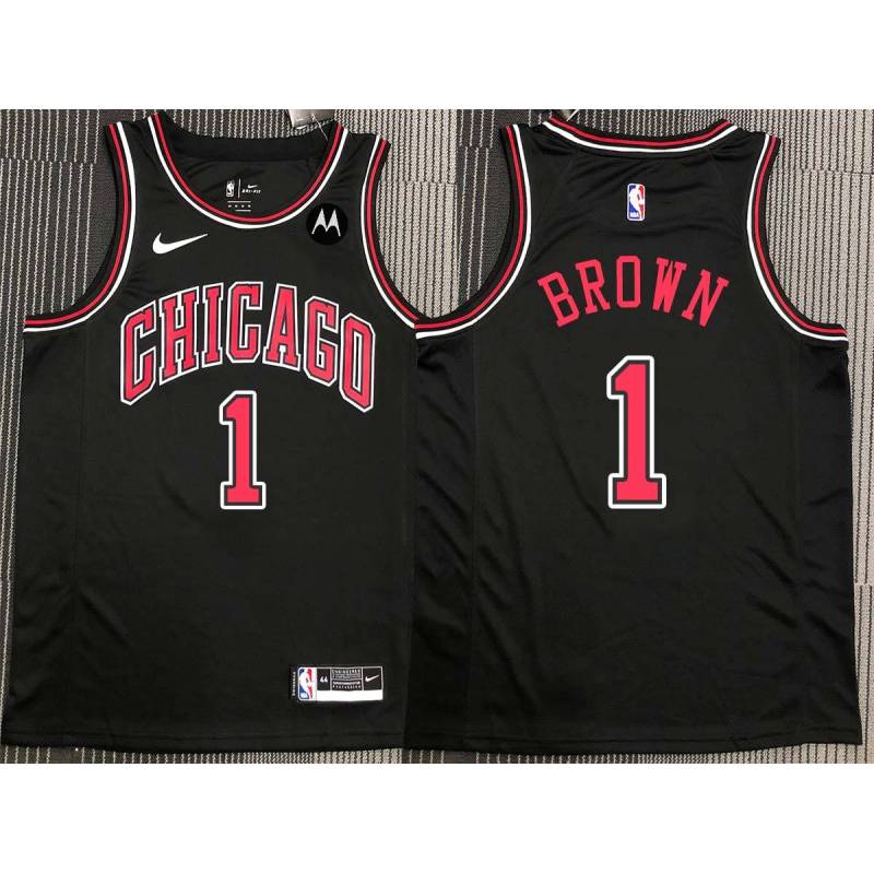 Randy Brown Chicago Bulls Black Jersey with Motorola Sponsor Patch