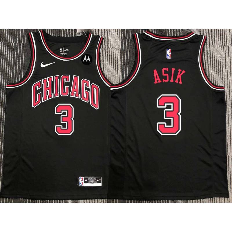 Omer Asik Chicago Bulls Black Jersey with Motorola Sponsor Patch