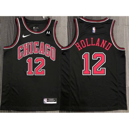 Wilbur Holland Chicago Bulls Black Jersey with Motorola Sponsor Patch