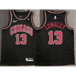 Luc Longley Chicago Bulls Black Jersey with Motorola Sponsor Patch