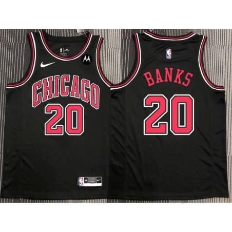 Gene Banks Chicago Bulls Black Jersey with Motorola Sponsor Patch