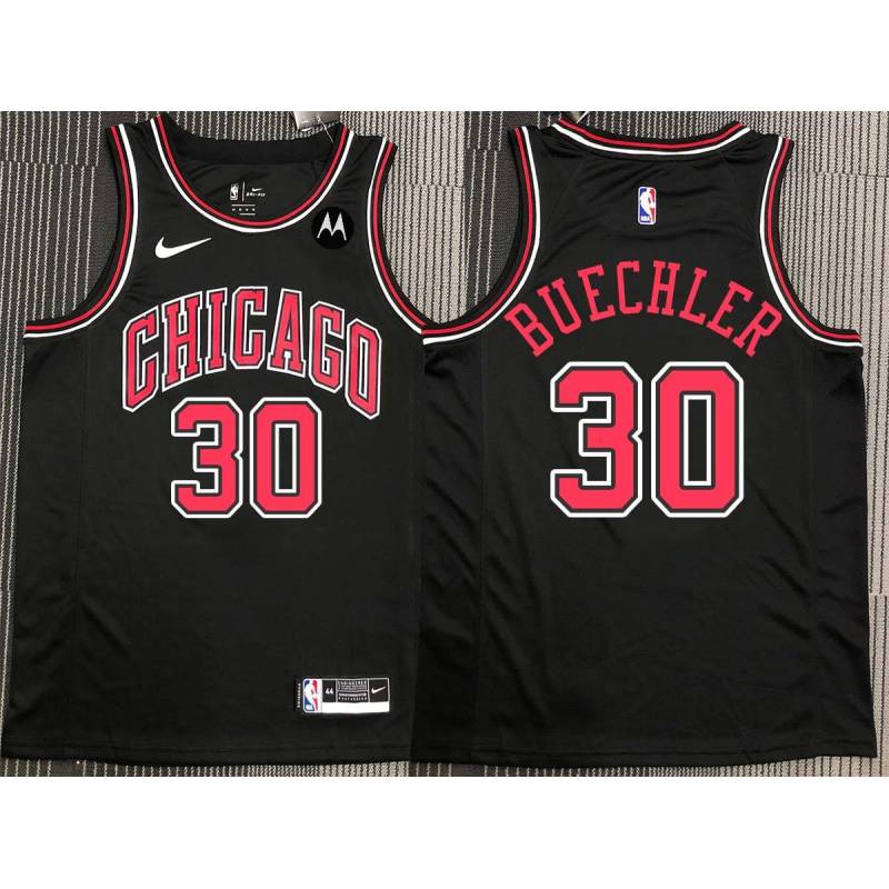 Jud Buechler Chicago Bulls Black Jersey with Motorola Sponsor Patch