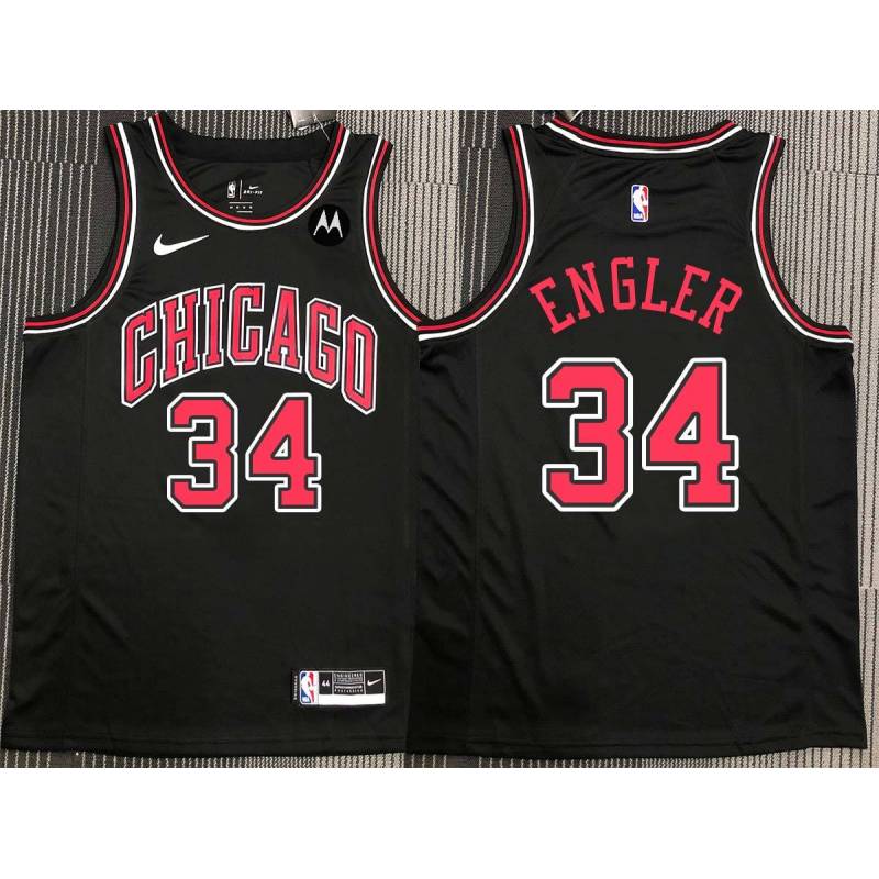 Chris Engler Chicago Bulls Black Jersey with Motorola Sponsor Patch