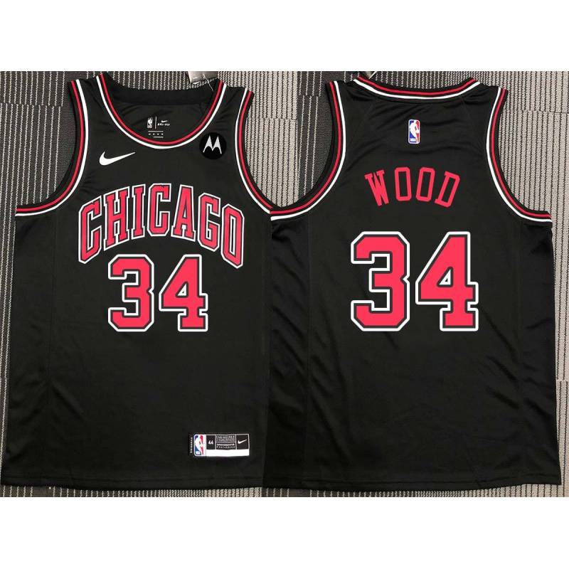 David Wood Chicago Bulls Black Jersey with Motorola Sponsor Patch