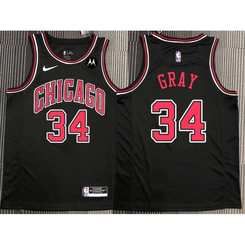 Aaron Gray Chicago Bulls Black Jersey with Motorola Sponsor Patch