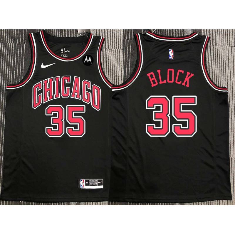 John Block Chicago Bulls Black Jersey with Motorola Sponsor Patch