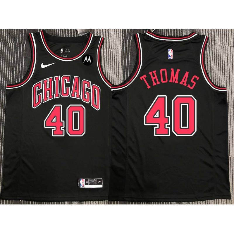 Kurt Thomas Chicago Bulls Black Jersey with Motorola Sponsor Patch