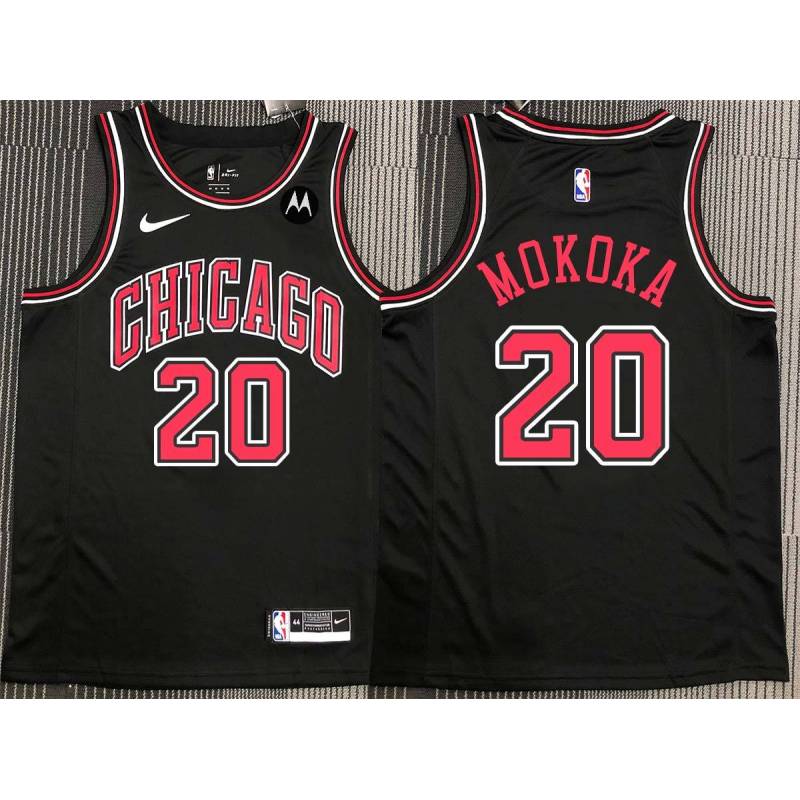 Adam Mokoka Chicago Bulls Black Jersey with Motorola Sponsor Patch