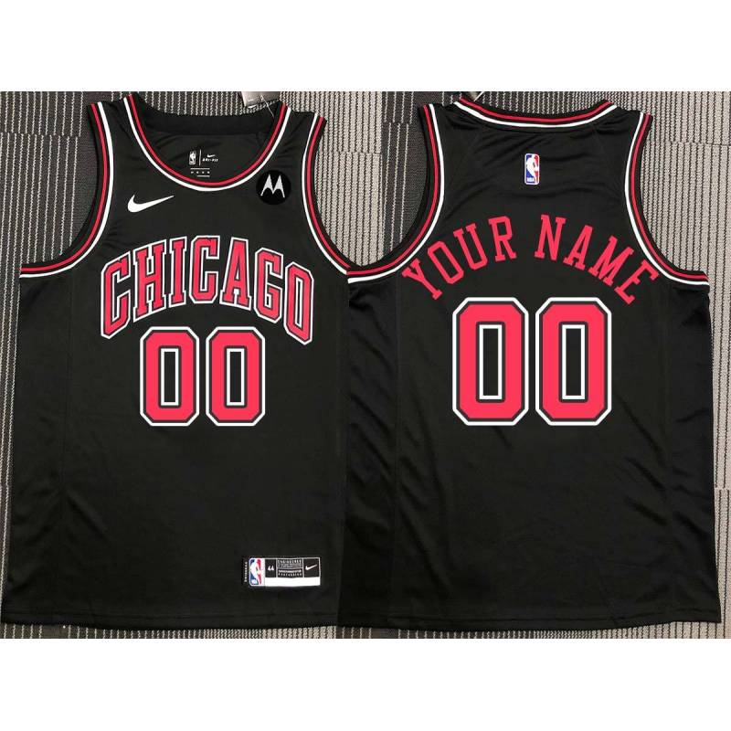 Customized Chicago Bulls Black Jersey with Motorola Sponsor Patch