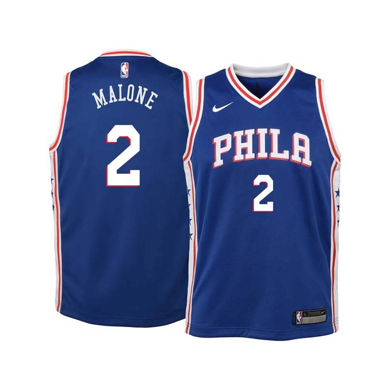 Blue Moses Malone Twill Basketball Jersey -76ers #2 Malone Twill Jerseys, FREE SHIPPING