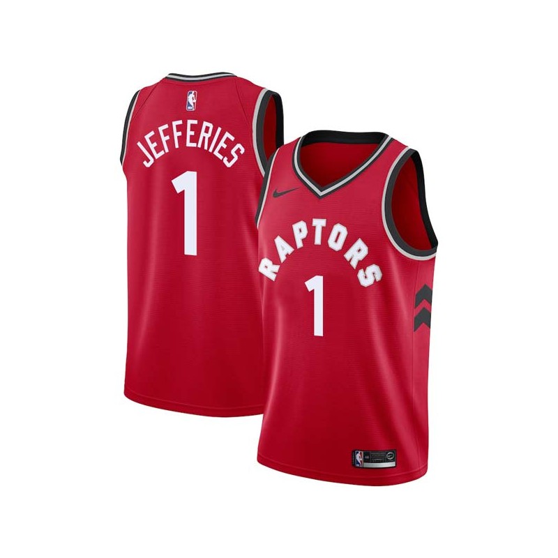 Red Chris Jefferies Twill Basketball Jersey -Raptors #1 Jefferies Twill Jerseys, FREE SHIPPING