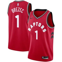 Red Primoz Brezec Twill Basketball Jersey -Raptors #1 Brezec Twill Jerseys, FREE SHIPPING