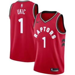 Red Roko Ukic Twill Basketball Jersey -Raptors #1 Ukic Twill Jerseys, FREE SHIPPING