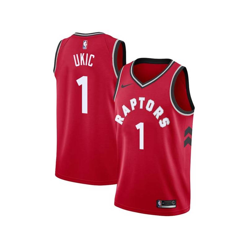 Red Roko Ukic Twill Basketball Jersey -Raptors #1 Ukic Twill Jerseys, FREE SHIPPING