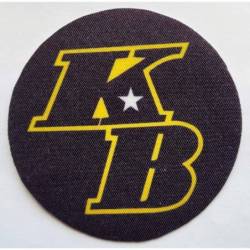 Kobe Bryant Memorial Patch, Black Circle with gold stroke KB words and white five star in middle