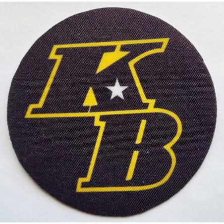 Kobe Bryant Memorial Patch, Black Circle with gold stroke KB words and white five star in middle