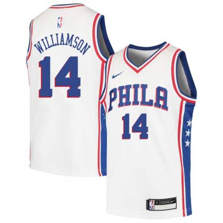 White Corliss Williamson Twill Basketball Jersey -76ers #14 Williamson Twill Jerseys, FREE SHIPPING